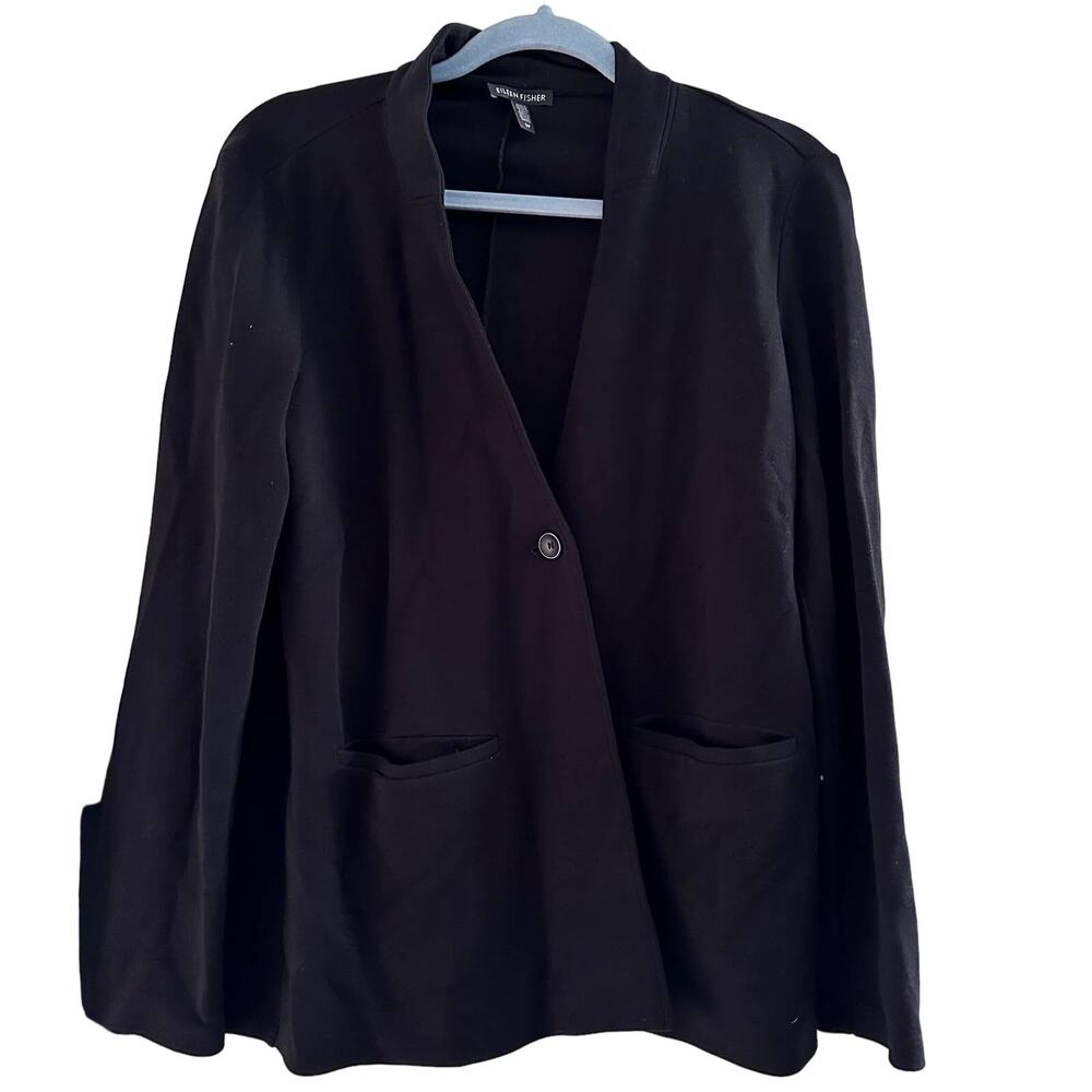 Eileen Fisher Blazer Knit Jacket Tencel Stretch Front Pocket Black Size Small